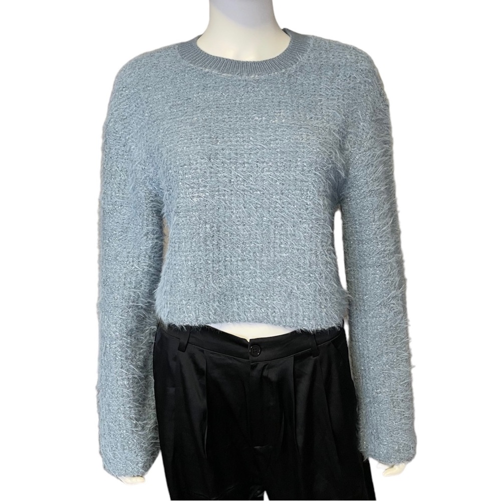 Zara Blue Crewneck Crop Sweater